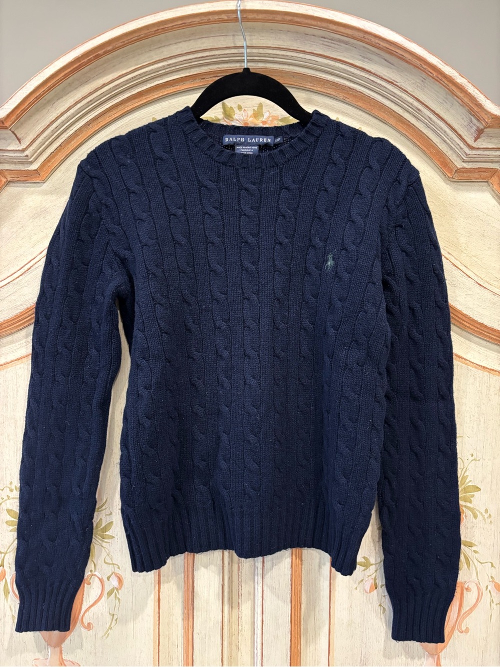 Ralph Lauren Blue Label Vintage Cable-Knit Navy Sweater Wool Cashmere Blend Sz S - Picture 4 of 4